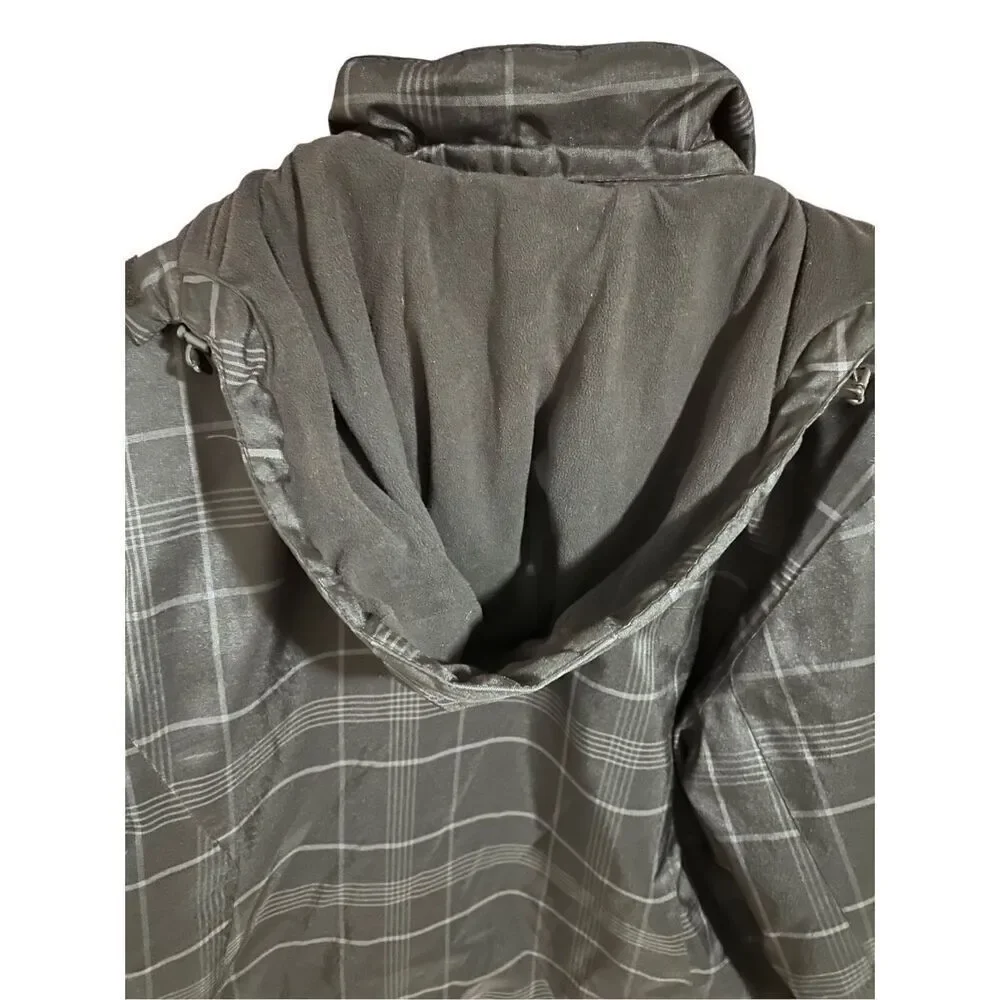 ZeroXposur Men's Size L Black/Gray Plaid Print Full Zip Winter Jacket Coat & Hoo